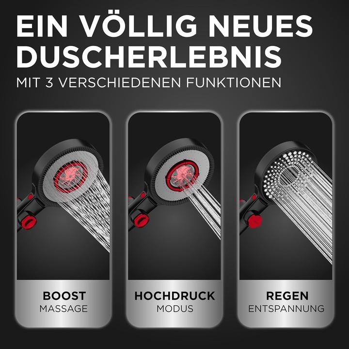 Actual product image Lobenswerk Duschkopf mit Mineralperlen & Druckerhöhung (3 Beam types)
