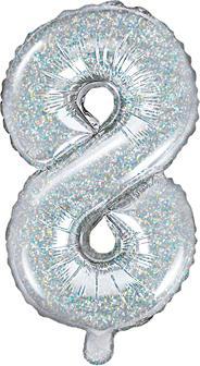 Partydeco Foil Balloon Number "8", 35cm, holographic (1 pkt / 1 pc.)