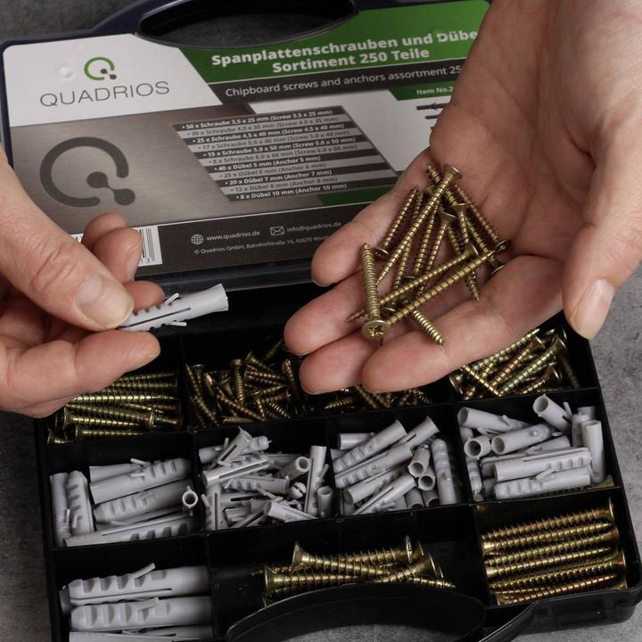 Produktbild Quadrios Spanplattenschrauben Dübel-Sortiment - 250 tlg (250 Schrauben pro Stück)