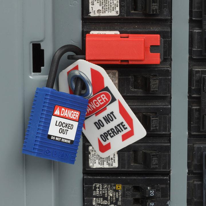 Produktbild Brady Safekey Kompaktes Nylon-Sicherheitsschloss mit Nylonbügel, Blau, 25 mm Bügelhöhe, 4.3 mm Bügeldur