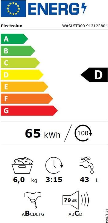 Energy Label Electrolux WASL5T300 (6 kg, Left)