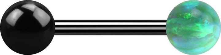 Star Piercing Barbell schwarz mit Kugel und Kugel Opal grün (ohne Messing, Chirurgenstahl 316L)