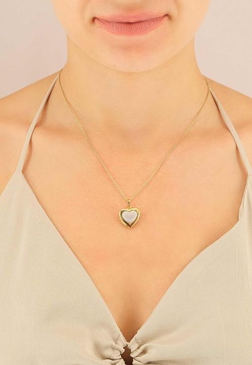 Immagine prodotto Muau Ciondolo medaglione bicolore oro giallo/bianco 750 cuore 23x18 mm (750, Oro giallo 18 carati, Oro bianco)