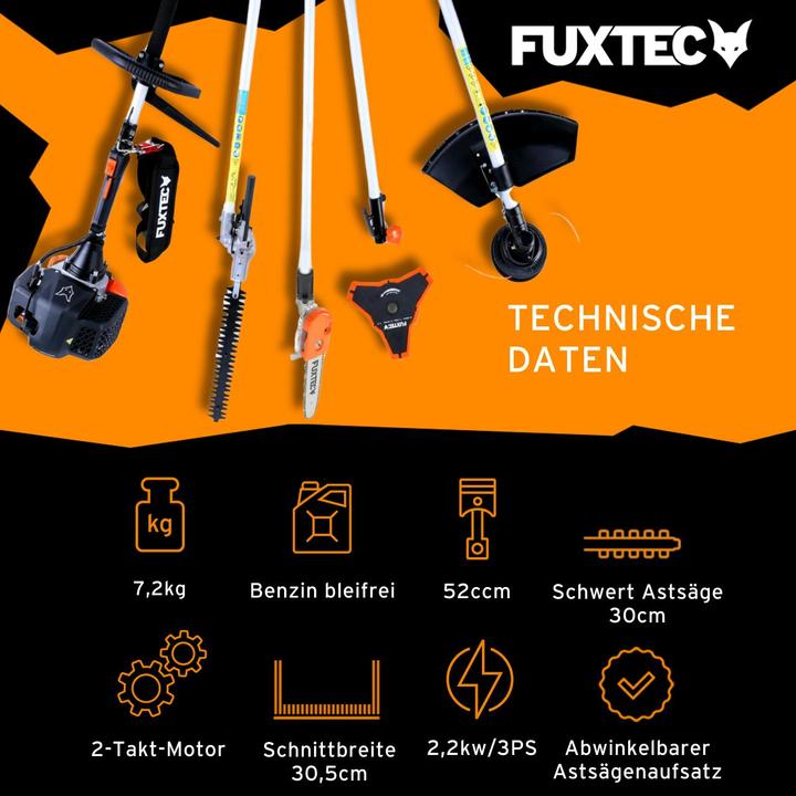 Immagine prodotto Fuxtec FX-MT252ER Multitool 5in1 decespugliatore a benzina con potatore alto regolabile (FX-MT252ER) (Filo di taglio, Coltelli plastica)
