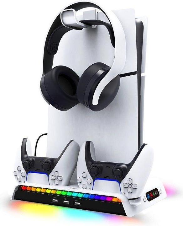 - iPega P5S006 Supporto di ricarica RGB multifunzionale con raffreddamento per PS5 Slim Bianco (PS5)