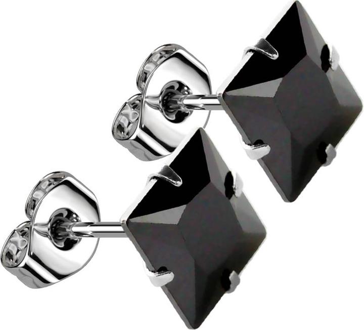 Star Piercing Ohrstecker mit quadratischem Kristall schwarz (ohne Messing, Chirurgenstahl 316L)