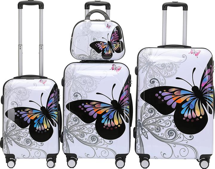Beibye Reisekoffer Butterfly, 4er Set(XL+L+M+S) (115 l, Handgepäck (bis 50l), M (50 - 90l), L (90 - 115l), XL (ab 115l))
