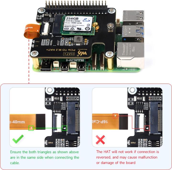 Produktbild WaveShare PCIe auf M.2 HAT SSD Adapter für Raspberry Pi 5