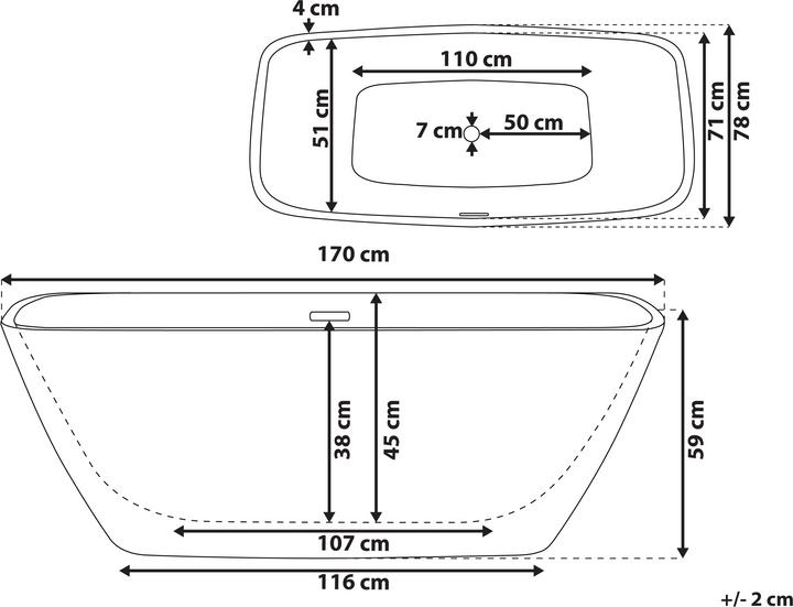 Produktbild Beliani Badewanne freistehend weiss rechteckig 170 x 78 cm MINGO (252 l, 170 cm, 78 cm)