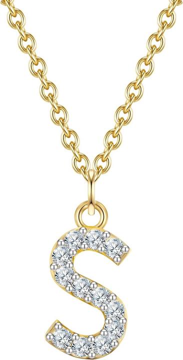 Immagine prodotto Glanzstücke München Lettera S da donna in argento sterling con zirconi in oro giallo 45,0 cm di catena base + 5,0 cm di (Argento, 40 - 45 cm)