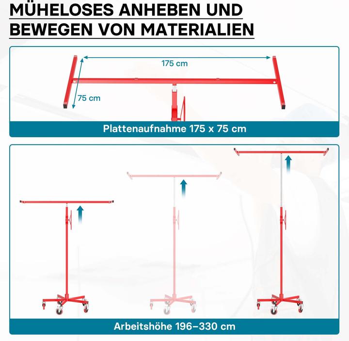 Actual product image Wiltec Panel lifter 68kg 196-330cm Assembly aid Panel lifter Drywall lift (68 kg)