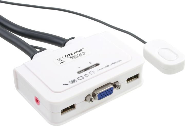 Actual product image InLine KVM Switch 2-way VGA USB with audio and integrated cable sets 0.9m white