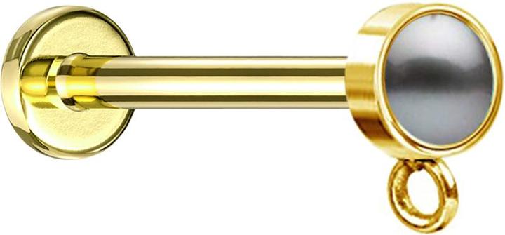Star Piercing Micro Labret Innengewinde vergoldet mit Zylinder Perle schwarz Ring für Anhänger (Chirurgenstahl 316L, ohne Messing)