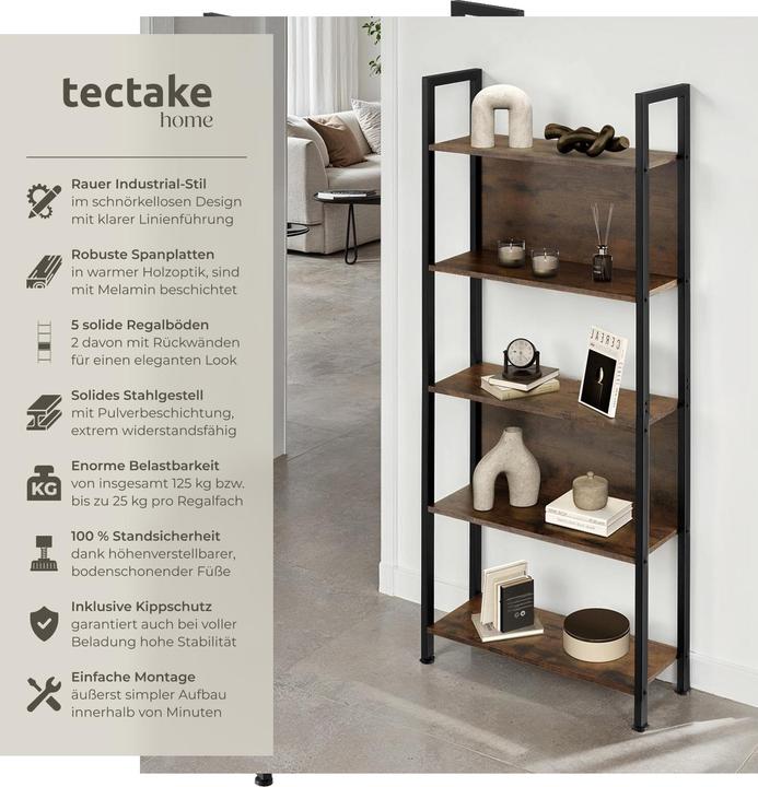 Produktbild tectake Regal Westport 62x24x165,5cm (62 x 24 x 165.5 cm)