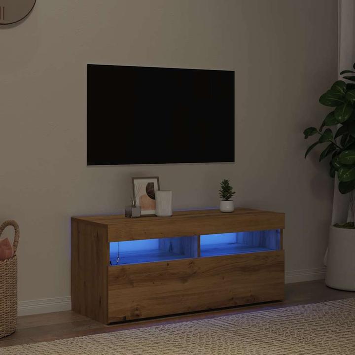 Actual product image VidaXL TV Schrank Lowboard Fernsehschrank Fernsehtisch mit LED Artisan-Eiche (90 x 35 x 40 cm)