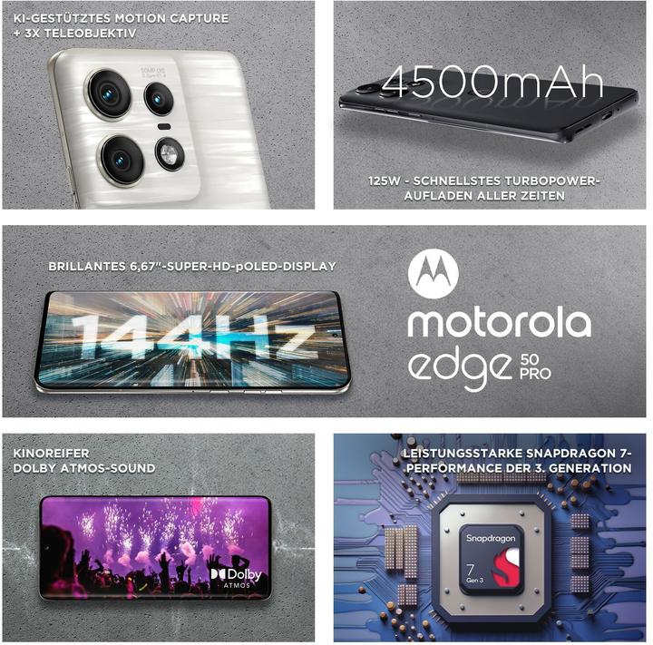 Immagine prodotto Motorola Edge 50 Pro (512 GB, Perla di luna, 6.67", Doppia SIM, 50 Mpx, 5G)