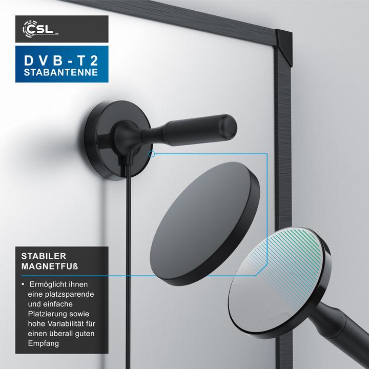 Actual product image CSL DVB-T2 rod antenna for indoor use, digital antenna with 4m cable / incl. F-plug adapter (Monopole antenna, 5 dB, DVB-T / -T2)