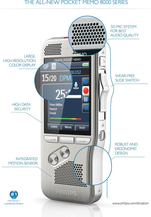 Produktbild Philips DPM8000 Pocket Memo (inkl. Software, internationaler Schiebeschalter) (4 GB)