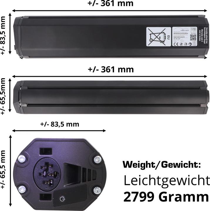 Produktbild E-Bike-Vision Akku Bosch Active (Plus) / Performance (CX) Intube vertikal (461 Wh, E-Bike Akku)