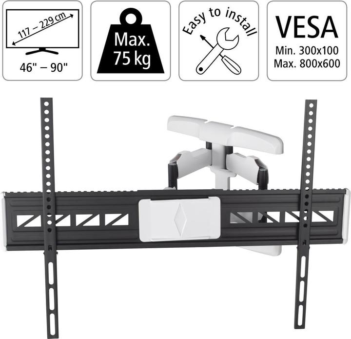 Image du produit Hama Support TV mural, pivotant, inclinable, extensible, 229 cm (90") à 75 kg (Mur, 90", 75 kg)