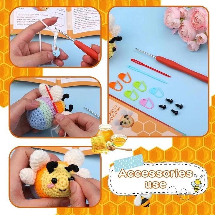 Image du produit Activity Board Little Bee set de crochet pour débutants avec tutoriel vidéo fil à tricoter en coton aiguilles en