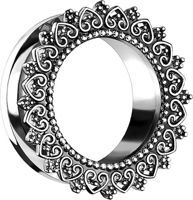 Star Piercing Flesh Tunnel silber mit Tribal filigranen Herzen (Chirurgenstahl 316L, Messing)