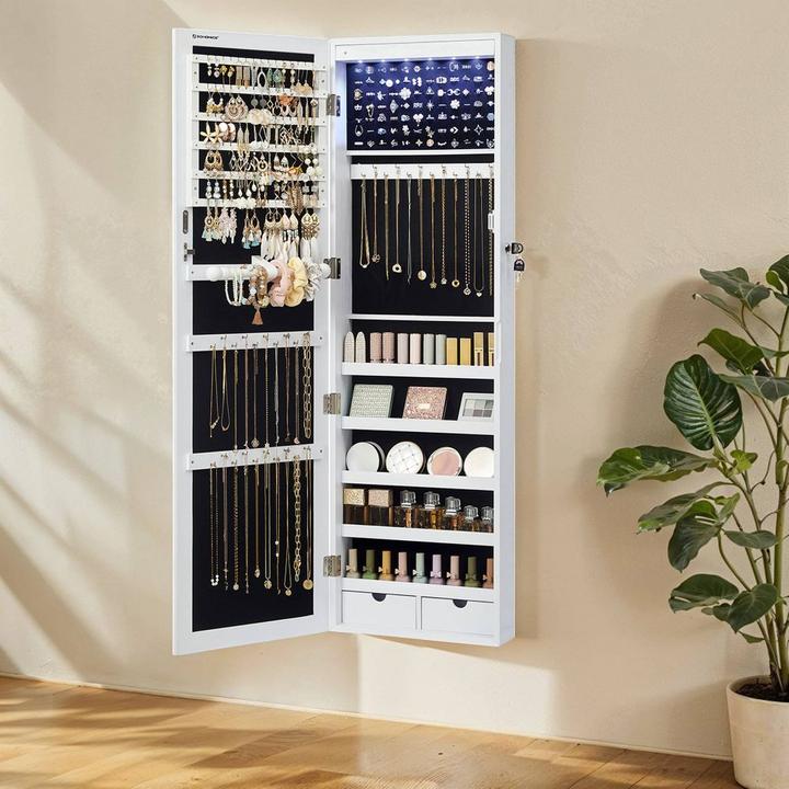 Immagine prodotto Songmics Armadio per gioielli bianco senza ripiani con illuminazione