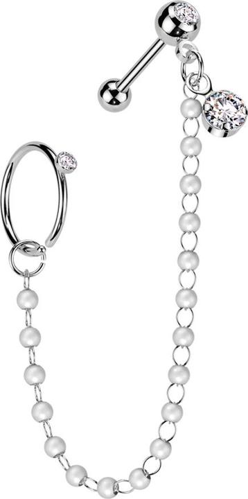 Star Piercing Micro Barbell silber mit Kugel und Kugeln Kristall silber Verbindungskette Perlen Ring Kristall silb (Chirurgenstahl 316L, Messing)