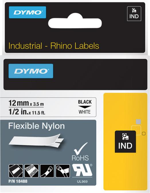 Actual product image Dymo Original IND Writing Tape for Rhino™ Nylon 12mm x 3.5m - black on white (1.20 cm, White)