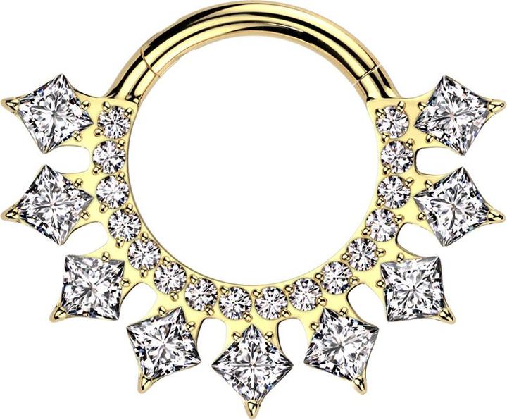 Actual product image Star Piercing Micro segment ring hinged gold-plated round and square crystals silver (Titanium G23)