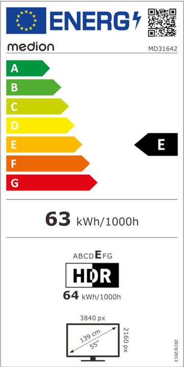 Energy Label Hisense TV MEDION® LIFE® X15517 (MD 31642) Ultra HD LCD Smart TV (55", LCD, 4K)
