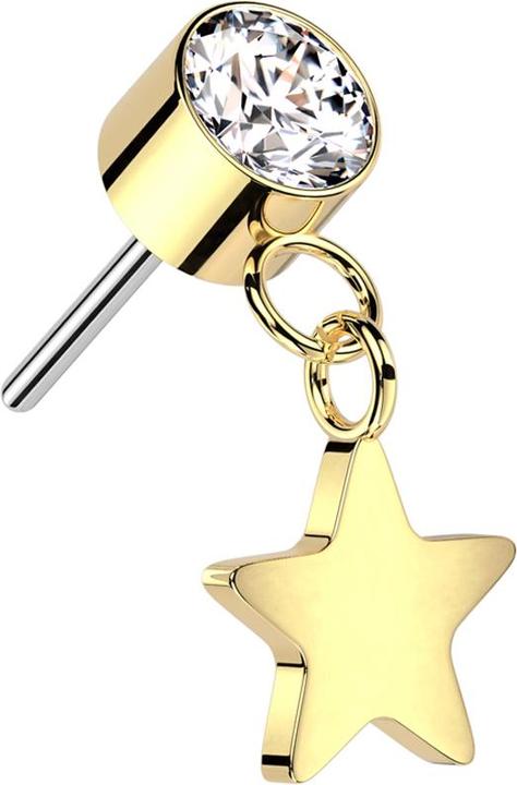 Star Piercing Threadless Zylinder vergoldet Kristall silber Anhänger Stern vergoldet (ohne Messing, Titan G23)