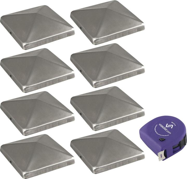 Vasalat Pfostenkappe 7x7cm - Pfosten Abdeckkappen + Schrauben, Edelstahl (Pfostenkappen, 8 Stk.)