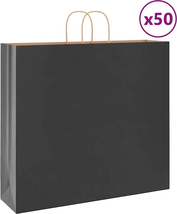Produktbild VidaXL Kraftpapiertüten 50 Stk. mit Henkel Schwarz 54x15x49 cm Papiertüte (Geschenktüte, 50 x)