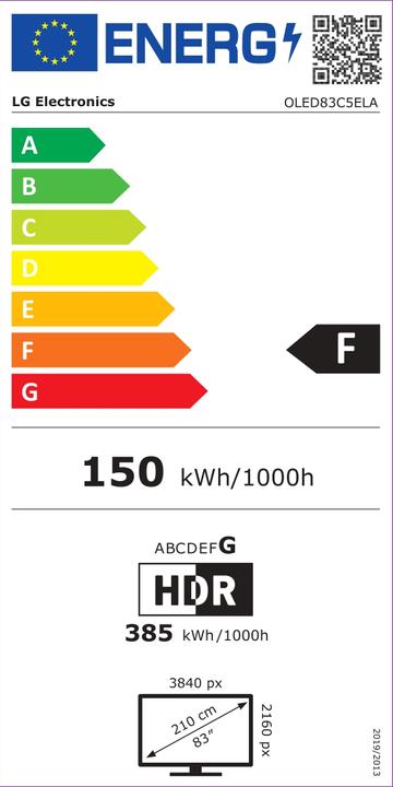 Label énergétique LG OLED83C5ELA (83", C5, OLED, 4K, 2025)