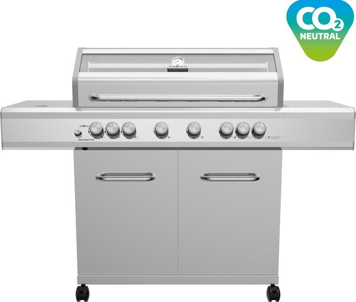 Grillfürst G621G 6-Brenner Edelstahl-Gasgrill mit Hochtemperaturbrenner, Heckbrenner und Gusseisen R (21 kW)