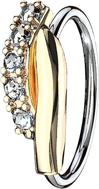 Star Piercing Micro Piercing Ring vergoldet Doppelbalken verdreht mit Kristallen silber (Messing, Chirurgenstahl 316L)