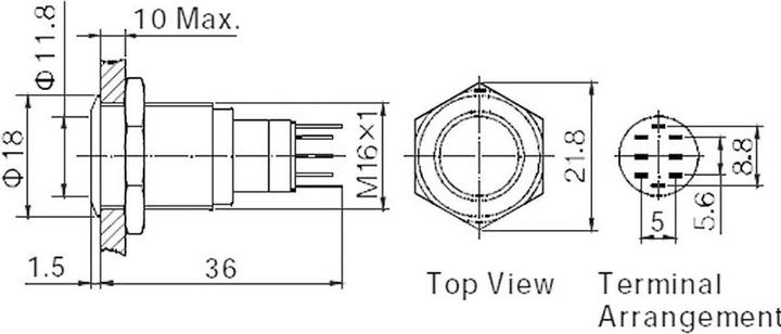 Produktbild Tru Components 701884 LAS2GQH-11E/B/12V/N/P Vandalismusgeschützter Drucktaster 2