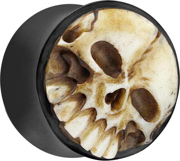 Actual product image Star Piercing Flared Plug from Water Buffalo Horn 3D Skull from Water Buffalo Bone (without brass, Organic)