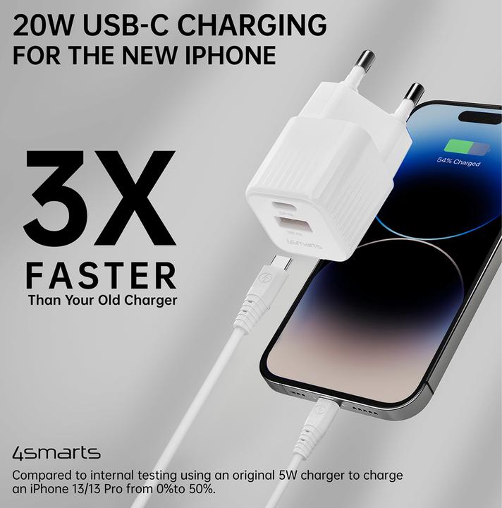 Immagine prodotto 4smarts Caricabatterie da rete VoltPlug Duos Mini PD 20W e cavo USB-C 1,5m bianco (20 W)