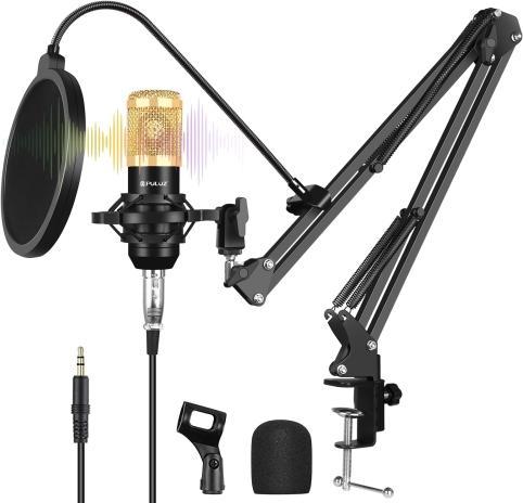 Produktbild Puluz Studio Broadcast Microphone Kit w Scissor Arm & Metal Shock Mount & USB Sound Card (Gold)