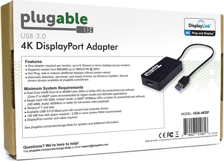Produktbild Plugable USB 3.0 to DP UHD Video Adpt