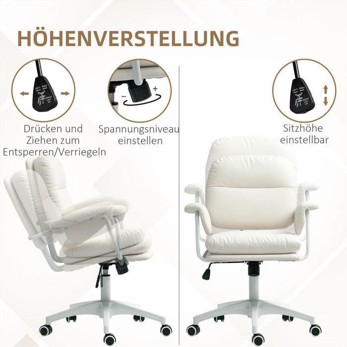 Immagine prodotto Swisshandel24 Bürostuhl mit Kippfunktion, gepolstert Schreibtischstuhl höhenverstellbar Weiss