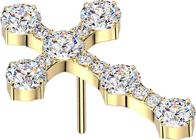 Actual product image Star Piercing Threadless Kreuz gothic vergoldet Kristall silber (without brass, Titanium G23)