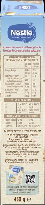 Valori nutrizionali e ingredienti Nestlé Latte Porridge Banana Fragola & Cereali Integrali 8 mesi Plv (450 g)