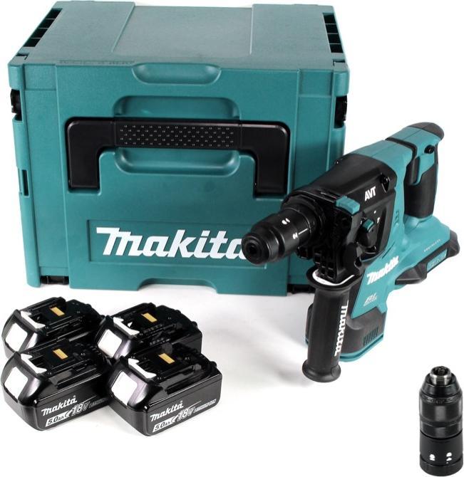 Actual product image Makita DHR 281 T4J Battery combi hammer 36V (2x 18V) 2.8J SDS plus Brushless + 4x battery 5.0Ah + Makpac - (Rechargeable battery operated)