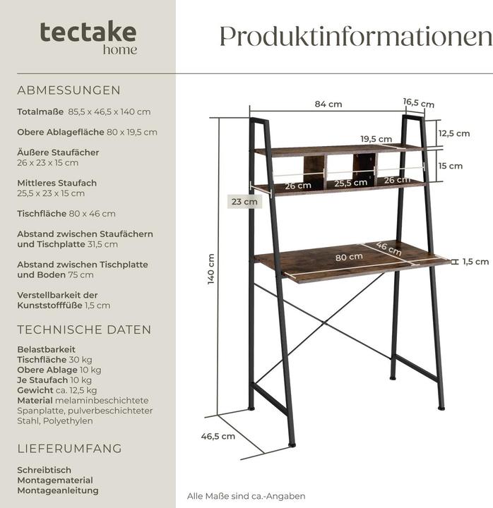 Produktbild tectake Exeter (85.5 x 46.5 x 140 cm)