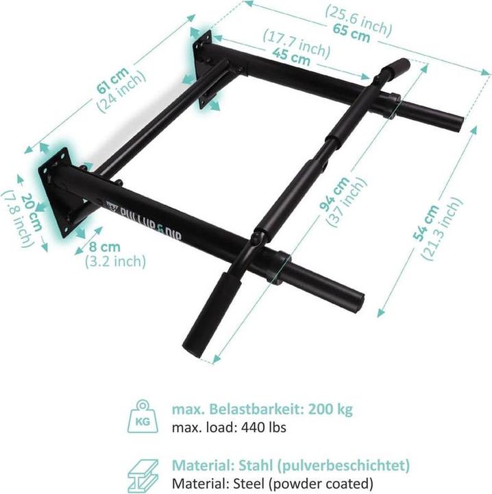 Actual product image Pullup & Dip Klimmzugstange Wand inkl. Klimmzug Band + Schrauben