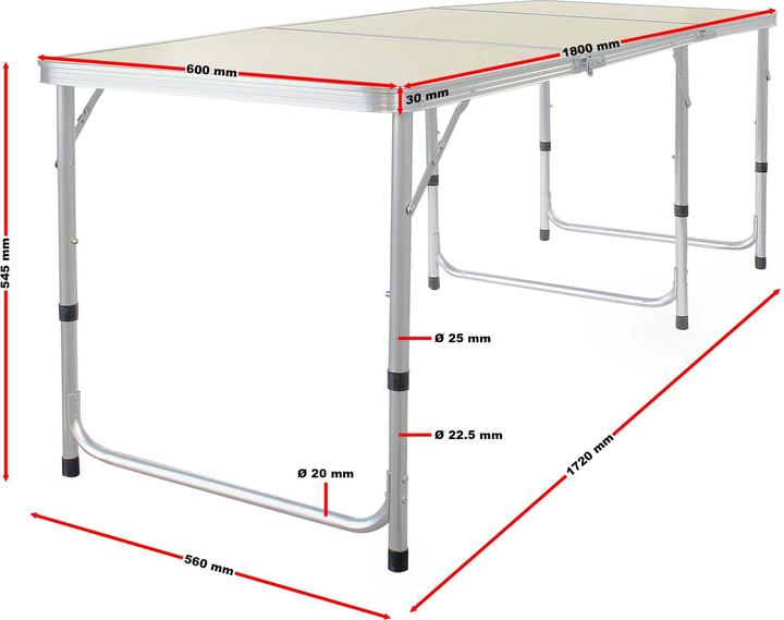 Produktbild Wiltec Toboli Campingtisch klappbar 180x60x70cm höhenverstellbar Klapptisch Camping
