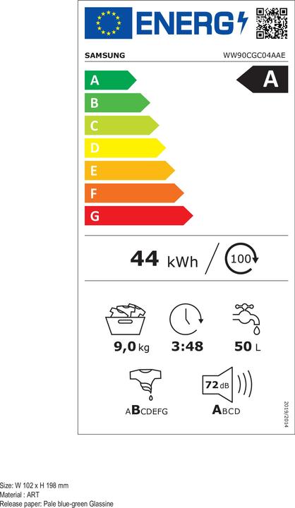 Energy Label Samsung WW90CGC04AAEWS (9 kg, Left)